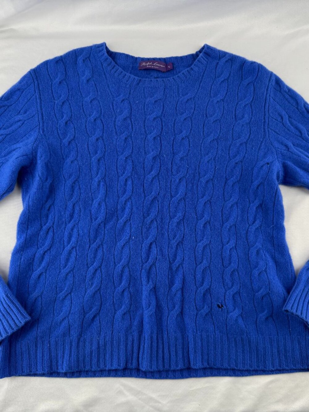 Ralph Lauren Purple Label Cashmere Cable Knit Sweater Royal Blue XL 76
